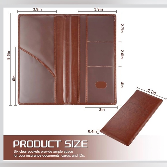 Brown Car Registration Insurance Card Document Holder with Magnet Closure - Picture 4 of 5